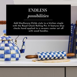 MACKENZIE-CHILDS Rolling Pin, Decorative Roller Pin for Baking, Cute Baking Supplies, Blue-and-White Royal Check