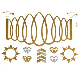 1 Sheet for Gold and Silver Metallic Temporary Tattoos, Flash Fake Waterproof Tattoo Stickers For Outdoor Body Arm Bracelets Decoration Chain Leaf Bohemia Style (Y8)