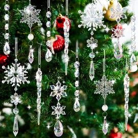 Christmas Tree Decorations, Snowflake Pendants, Pack of 18 Christmas Tree Decorations, Acrylic Icicle Christmas Tree, Snowflakes, Christmas Tree, Crystal Decoration