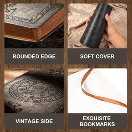 2 Pack Leather Vintage Journal for Men Soft Cover Lined Pages Notebook 180 Lay Flat for Writing Travel Diary, 5.7'' x 8.3'', Black