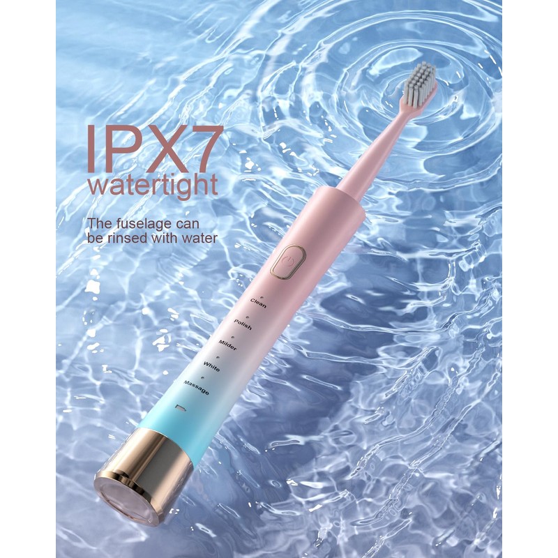 AJELU Pink & Blue Gradient Rechargeable Sonic Electric Toothbrush for