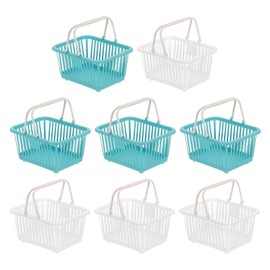 PATIKIL 8PCS Small Plastic Basket,Mini Storage Basket Grocery Tiny Shopping Baskets with Handle Organizer Filtered Water for Organizing Toys Fruits Veggies Snacks, White Cyan