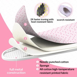 Wall Mounted Ironing Board Adjustable Height, 36 x 12 Inch Fold Away Iron Board Wall Mount Space-Saving Ironing Board with Removable Heat Resistant Cover for Small Spaces Home Laundry Room Pink
