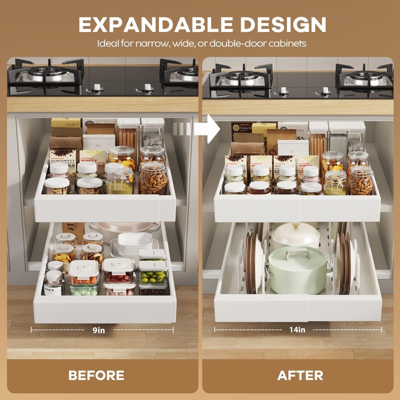 Seinloes 2 Pack Pull out Cabinet Organizer 21" Deep With