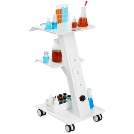 VEVOR Lab Trolley, Built-in Socket Rolling Lab Cart, 3 Layers Tray Rolling Clinic Cart, 360° Silent Rolling Wheels w/Foot Brake, 88 lbs Weight Capacity Sturdy Steel Frame, for Lab Clinic Beauty Salon