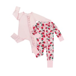 Bow Dream Baby Bamboo Rayon Romper Girl Footless Viscose Newborn Infant Footie Outfits Mitten Cuffs Toddler Boy Clothes Pink Strawberry 6-12 Months