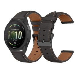 LanQii 20 mm Leather Strap for Garmin Vivoactive 6/Vivoactive 5/3/Forerunner 165/245 Watch Strap, Soft Leather Replacement Strap for Garmin Venu Sq 2/Venu 2 Plus/vívomove Trend/Sport, Black