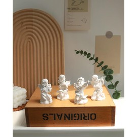 Garwor - Estatuas de ángel pequeño para decoración del hogar, mini estatuas de ángeles de resina y estatuas, exhibición de estantes (ángeles musicales 4 unidades/juego)