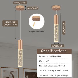 Upfelw 3-Pack Modern Crystal Pendant Light for Kitchen Island, Elegant Gold LED Bubble Hanging Chandelier Lighting Fixture for Dining Room Bedside