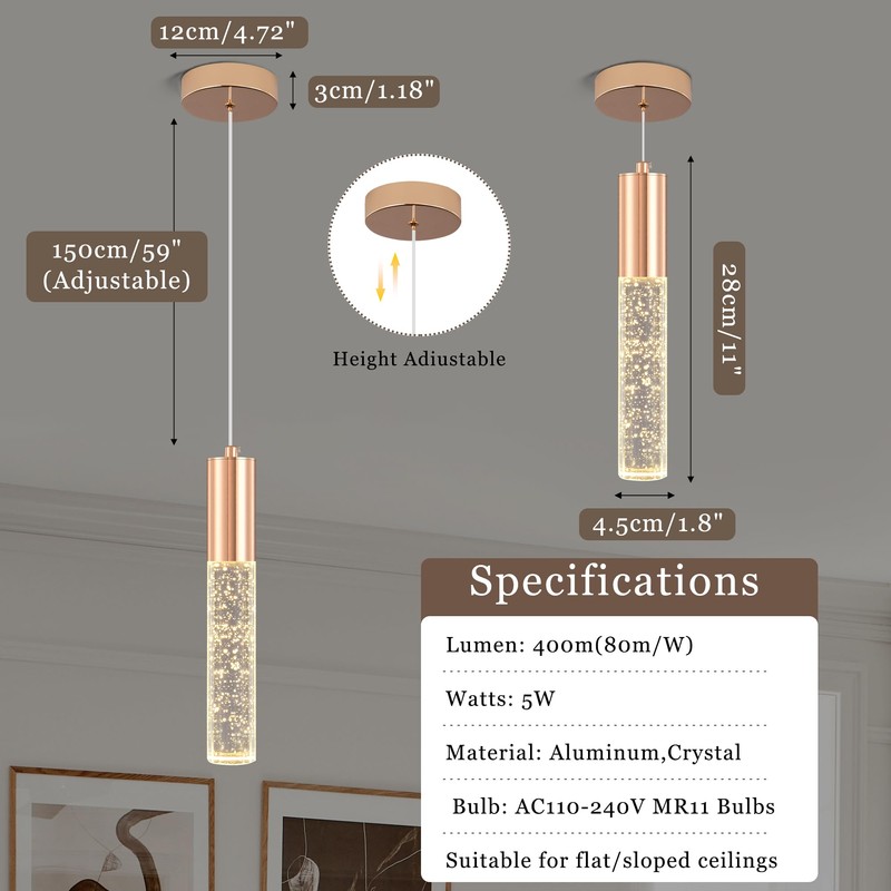 Upfelw 3-Pack Modern Crystal Pendant Light for Kitchen Island, Elegant