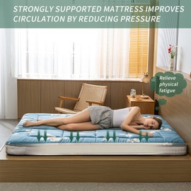 MAXYOYO Floral Printed Futon Mattress, Japanese Floor Mattress Quilted Bed Mattress Topper, Extra Thick Folding Sleeping Pad Breathable Floor Lounger Guest Bed for Camping Couch, Full Size