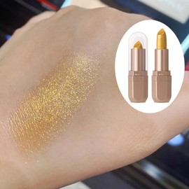 Metallic Shine Glitter Lipstick, Gold Shimmering Tinted Lip Balm, Lightweight Soft Smooth Long Lasting Full-Coverage Lip Color, Longlasting Non-Sticky Lip Stick Gift for Women