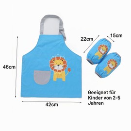Children's Cooking Apron Set with Pockets and 2 Sleeves Lion Style Waterproof Children's Aprons Sleeves Adjustable Toddler Cooking Apron for Boys Girls Crafts Painting Baking Cooking 2-5 Years