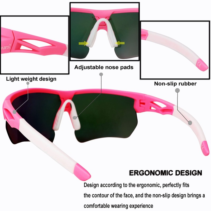 OUTDOORSPARTA Sports Sunglasses(2. Pink Frame, Full Lens Mirrored Pink)