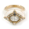 Avalaya Stunning Clear/Milky White Crystal White Enamel Ring - size