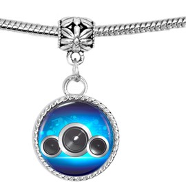 Arthwick Store Image of Three Speakers Playing Music on Blue Background Charm Pendant Bracelet
