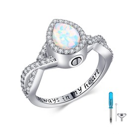 Opal Urn Rings 925 Sterling Silver Urn Ring for Ashes for Women Teardrop Urn Ring Hold Loved People Ash Memorial Jewellery Gifts, Sterling Silver, No Gemstone