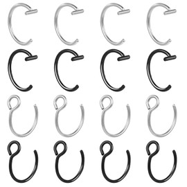 Mabor Pack of 16 Fake Nose Piercings, Silver Black Fake Piercing Fake Septum Fake Nose Ring Stainless Steel Fake Nose Ring Nose Septum Fake Nose Piercing Lip Piercing for Nostril Lips