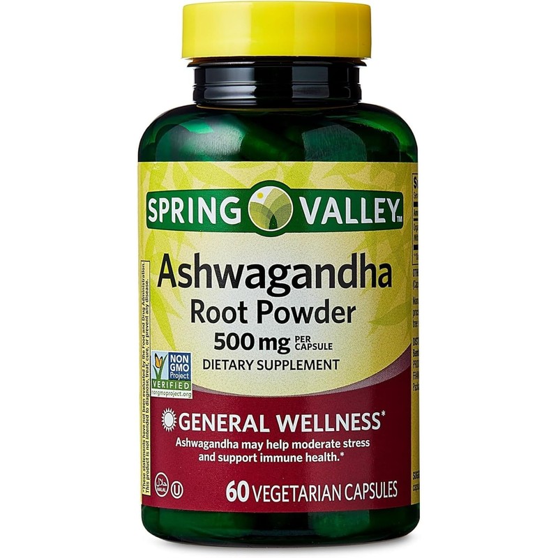 BASKETGOODS Spring Valley Ashwagandha- 500mg Root Powder, 60 Capsules (Pack