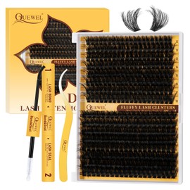 QUEWEL Eyelash Extensions, 320 Pieces, 80D+100D, DIY Lash Extension Set, Cluster Lashes with Eyelash Glue and Eyelash Tweezers, Easy to Make Charming Eyes at Home (Fluffy-80+100D-D-MIX12-18-Kit)