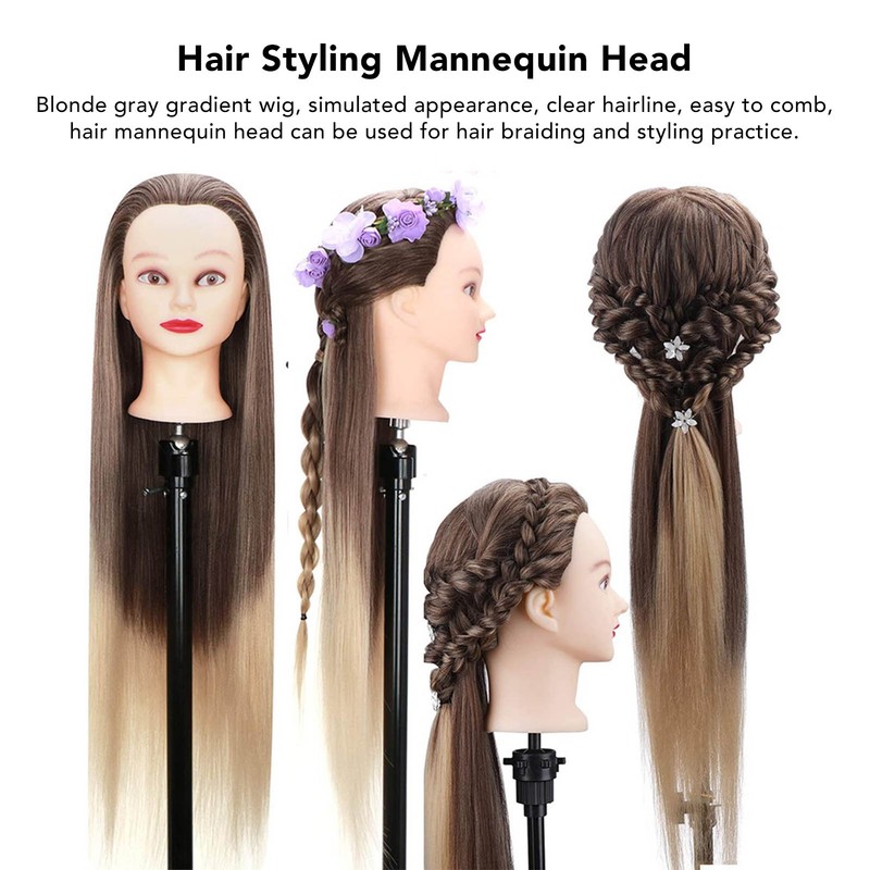 Blonde Gray Gradient Wig Hair Mannequin Head Hairdressing Styling Training