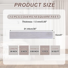 HARFINGTON 12pcs Peel and Stick Floor Tile 36" x 6" Self Adhesive PVC Wood Grain Flooring Waterproof White Oak Style Plank Flooring for Bedroom Living Room, Creamy White