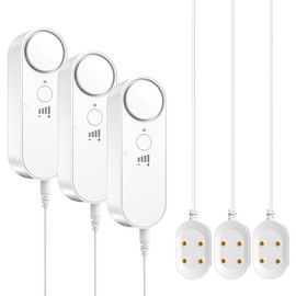 Daytech Water Alarm Leak Detector 3-Pack – 100dB Loud Alarm with 6.5ft Sensor Cable, 4 Volume Levels, Flood/Water Sensor for Basement, Bathroom, Sump Pump & Home