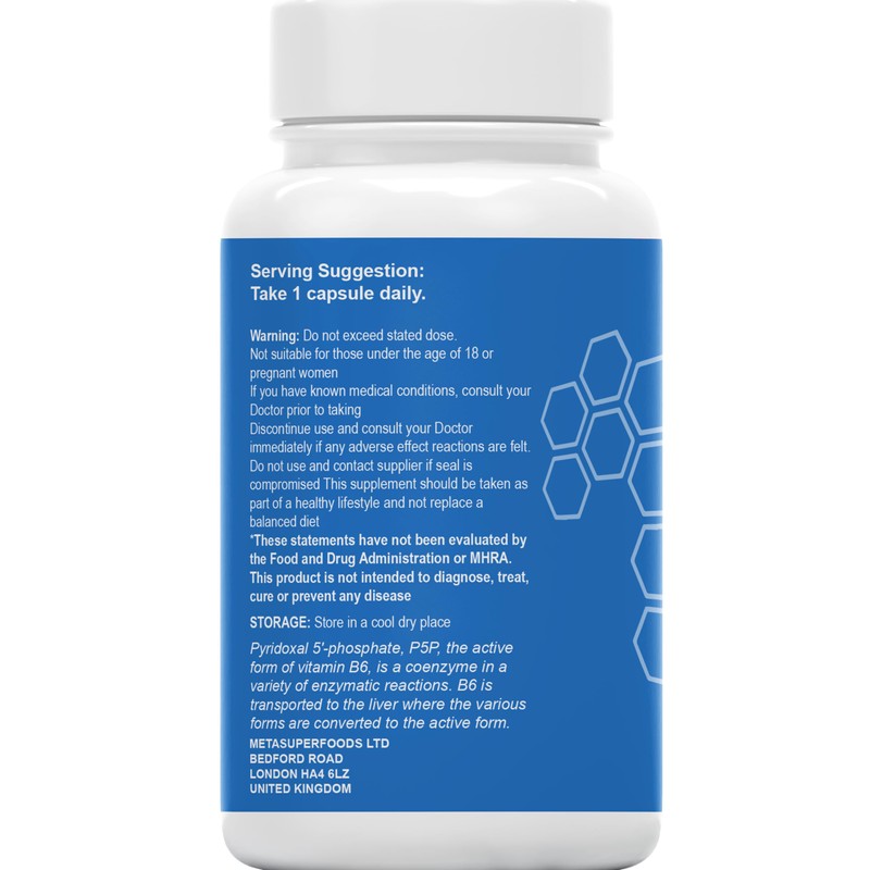 MetaSuperfoods P5P Vitamin B6 (Pyridoxal 5 Phosphate) 100 mg per