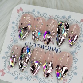 Pink Full Stone Gra Handmade Nail Tip Pedi Tip - Stiletto M / 핑크 풀스톤그라 수제네일팁페디팁 - 스틸레토M