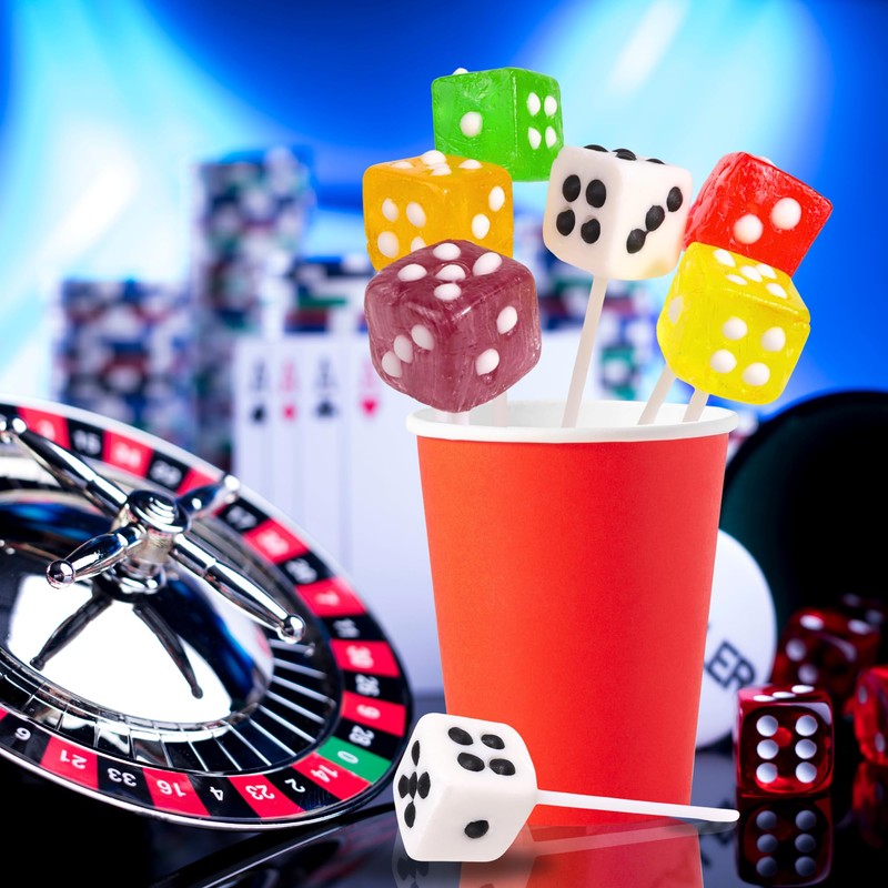 Dice Shaped Lollipops, Casino Themed Candy for Parties and Events,