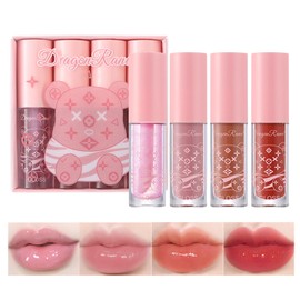 Lip Oil and Lip Gloss Set, 4Packs Lip Oil Hydrating Lipgloss Set Lip Glow Oil Tinted Clear Lip Plumper Non-sticky Moisturizing Gift For Women and Teenage Girl (Pink Set, One Size)
