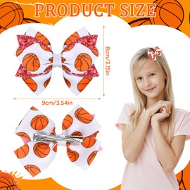 2 Pieces Softball Hair Bows Clips, 7.5 Inch Softball Grosgrain Ribbon Hair Bows Pinsfor Women School Softball Team Birthday Party (Basketball)