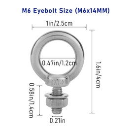 10 Pack M6 Lifting Eye Bolt Stainless Steel Heavy Duty Lifting Ring Eye Bolts with Nuts Eye Bolt Male Screw Thread Ring Shoulder Eye Bolts Hardware Eye Nut