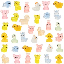 UHOMENY 36pcs Mini Resin 12 Style Animals, Luminous Tiny Statue Cute Rabbits Sheep Dogs Figures Colorful Glowing Resin Animals for Miniature Landscape Doll House Aquarium Garden Home Party Decor