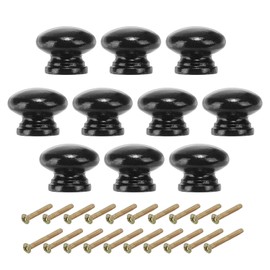 PATIKIL 1-3/8 Inch Round Black Wood Drawer Knobs, 10 Pcs with Screws for Kitchen Cupboard Furniture Door