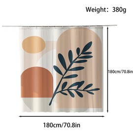 FAIRYGATE Wet Room Shower Curtain Boho Abstract with 12 Hooks Waterproof Fabric Mould Proof Resistant Shower Curtains for Bathroom Leaves Plant Modern Anti Mould Bath Curtain Washable B9205