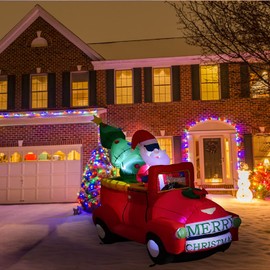 luxfcup 7FT Long Christmas Inflatable Santa Drives Red Tree with LED Lights for Outdoor Yard,Christmas Convertible Decorations