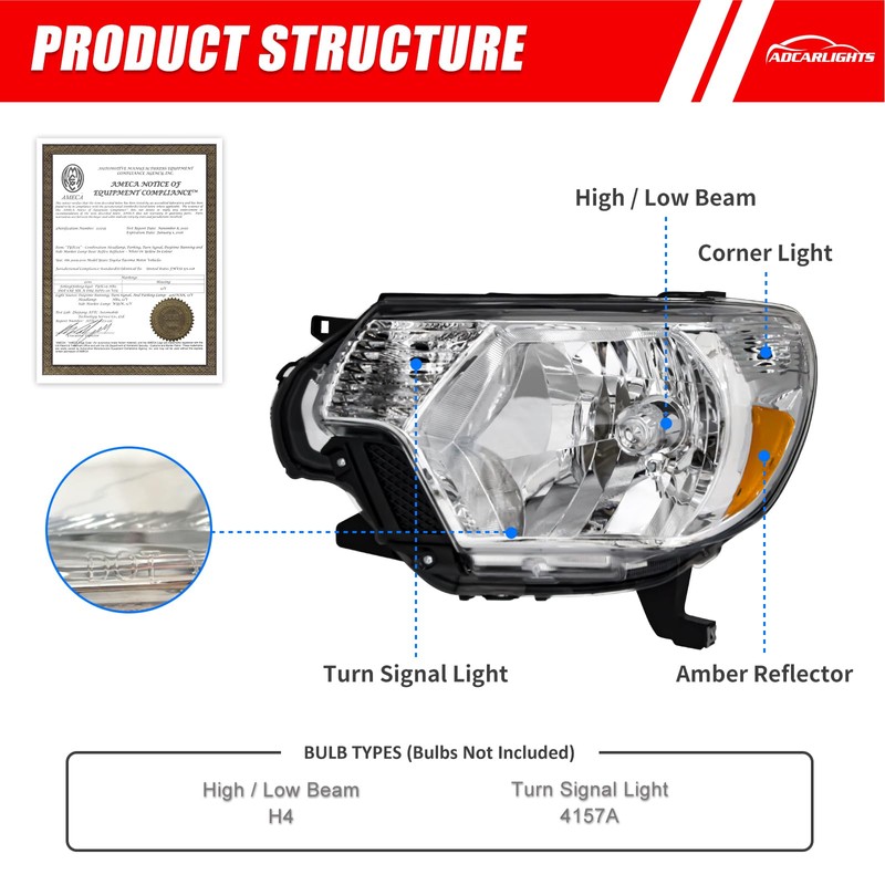 ADCARLIGHTS Compatible with 12 13 14 15 Toyota Tacoma Headlights