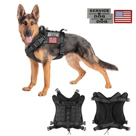 Hanshengday Tactical Service Dog Vest Harness for Medium Large Dog, Military K9 Training Dog Vest with Molle and Loop Panels Adjustable Tactical Harnesses with Handle (01XL, 01-Black)