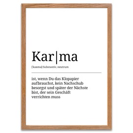 ARTFAVES® Poster Definition Karma (WC) | Word Explanation Duden Lexicon Wall Decoration Wall Picture Saying as a Gift | with Frame Wood Oak | 21 x 30 cm