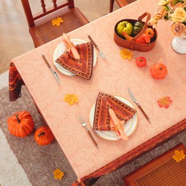 SASTYBALE Orange & Brown Thanksgiving Tablecloth 60x102 Inch Rectangle - Pumpkin Print Wrinkle-Resistant Easy-Care for Fall Harvest Dinners Holiday Gatherings