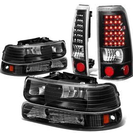 Auto Dynasty Compatible with Chevy Silverado GMT800 4pc Pair of Black Amber Corner Headlight + Black Clear Lens LED Tail Light