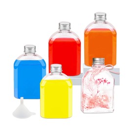 Kitnish Mini Alcohol Bottles 100ml Juice Bottle With Silver Screw Caps,Reusable Empty Bottles With Funnel,Mini Plastic Bottles Shot Bottles Mini Bottles Suitable for Going Out And Party.