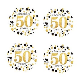 Shiningparty 2 inch Round 50 Pack of Cheers to 50 Years Label Stickers Birthday Party Sticker Labels 50th Birthday Party Favor Stickers 50th Birthday Party Decoration