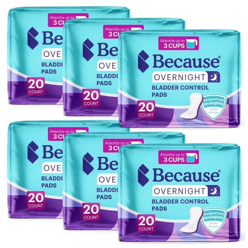 Because Overnight Incontinence Pads for Women – Moderate-to-Heavy Absorbency for