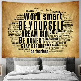 Drgilau Inspirational Quotes Tapestry for Office, Positive Words Letters Sayings Vintage Bedroom Wall Decor Tapestries, Encouraging Work Life Tapestry Wall Decor for College Dorm Home 80X60 Inch