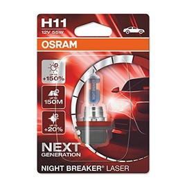 OSRAM Night Breaker Laser H11 Halogen Headlight Bulb, 64211NL-01B, +150% More Brightness, 12 V Car, Blister Pack, 1 Bulb