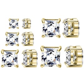 NEWITIN 5 Pairs Stainless Steel Magnetic Stud Earrings for Men Clip on Earring Magnetic Earring Inlaid Cubic Zirconia Unisex Non Piercing Magnet Studs 4 to 8MM Diamond Earrings for Women Men, Small