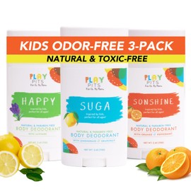 PLAY PITS - Kids Deodorant for Girls & Boys - Natural - Aluminum-Salt Free - Safe for Sensitive Skin - Variety Pack - SUGA, SONSHINE, & HAPPY Scents – Clean, Non-Toxic, & Paraben Free - Variety 3 pack