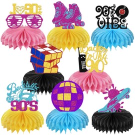 8 Pcs 90s Party Decorations 90's Retro Honeycomb Centerpieces 90s Themed Party Decorations Vintage Party Decorations